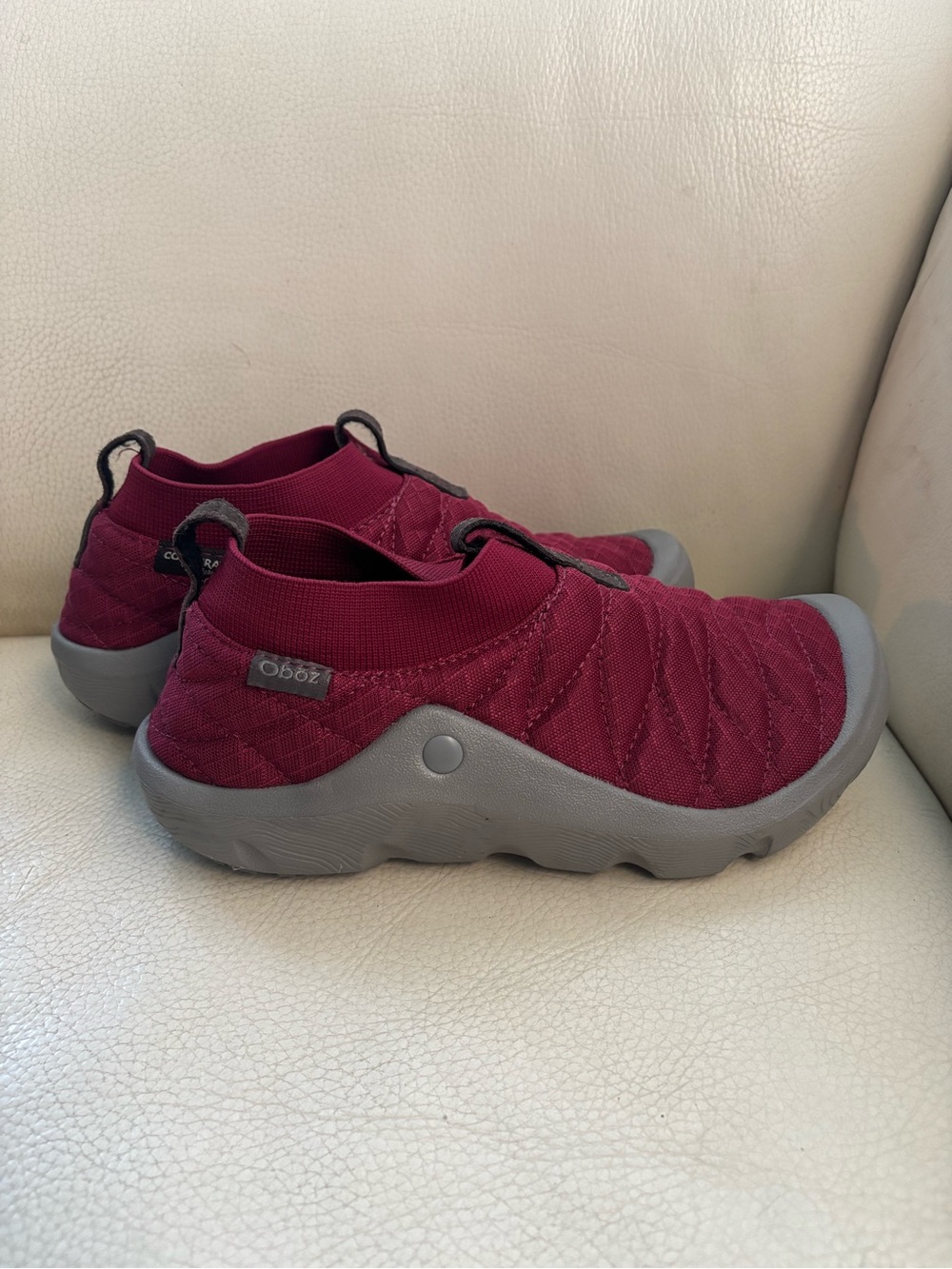 Oboz Women’s Slip-On Quilted Athletic Shoe in Burgundy with Gray Sole